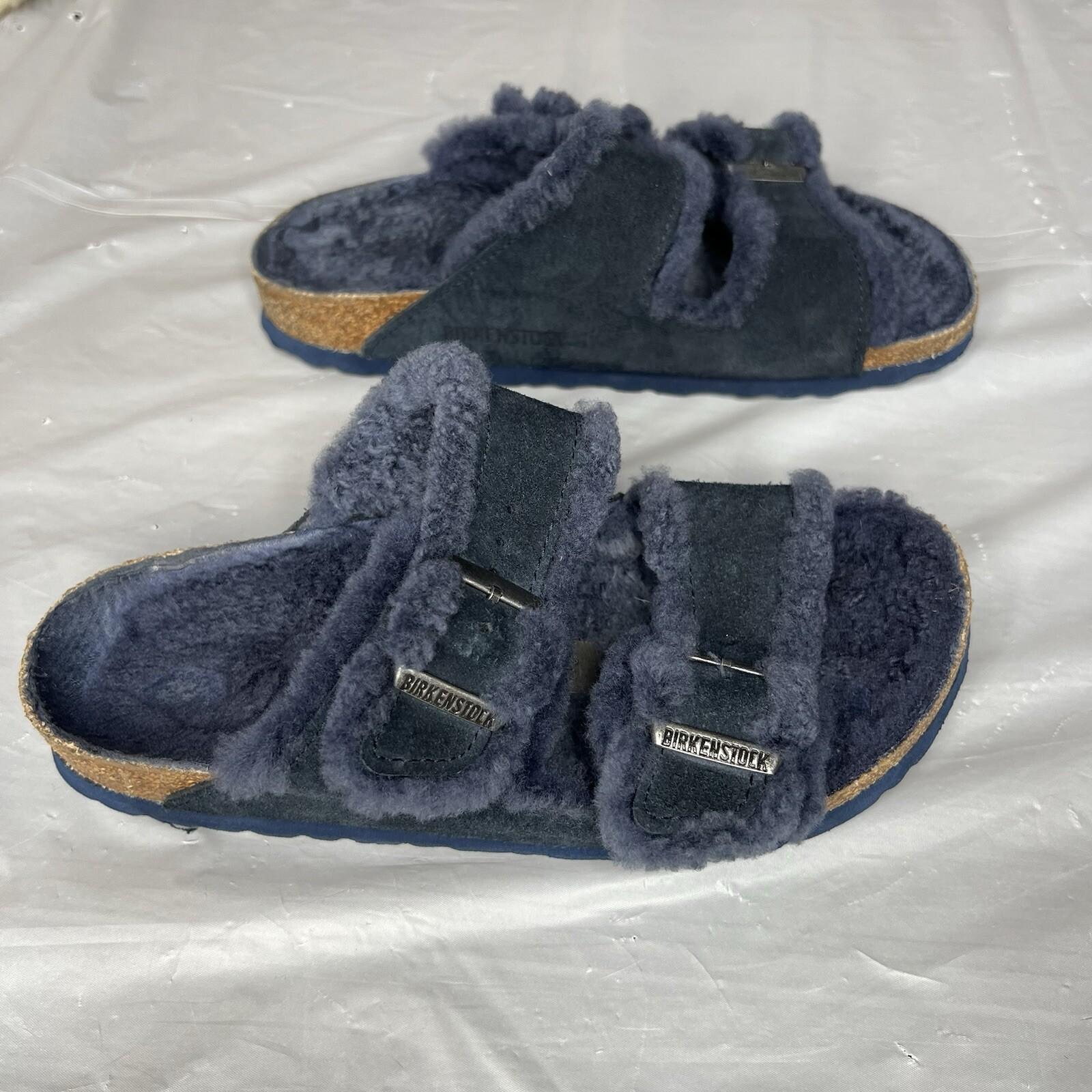 Birkenstock Arizona Navy Shearling Suede Sandals EU 36 US 6 Two Straps Buckle