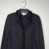 St John Evening By Marie Gray Blazer Size 6 Black Knit Ruffle Hem V Neck Stretch