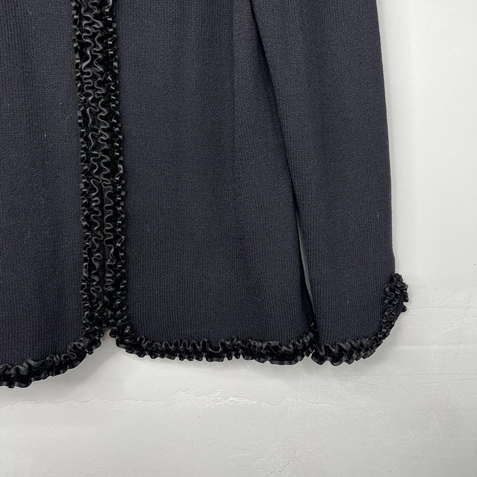St John Evening By Marie Gray Blazer Size 6 Black Knit Ruffle Hem V Neck Stretch