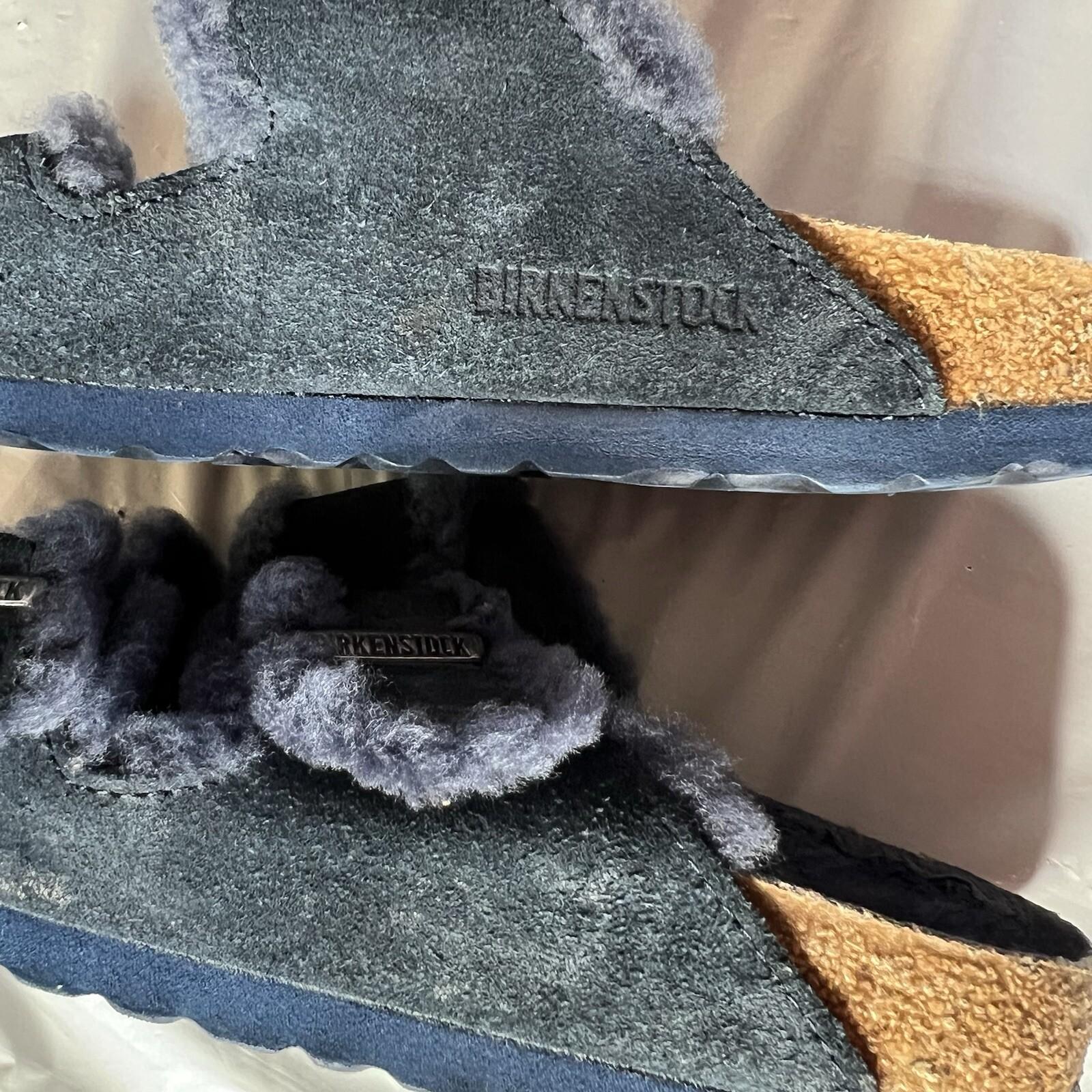 Birkenstock Arizona Navy Shearling Suede Sandals EU 36 US 6 Two Straps Buckle