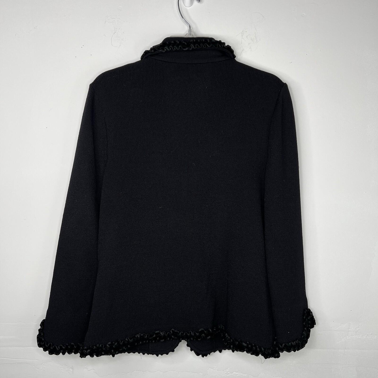 St John Evening By Marie Gray Blazer Size 6 Black Knit Ruffle Hem V Neck Stretch