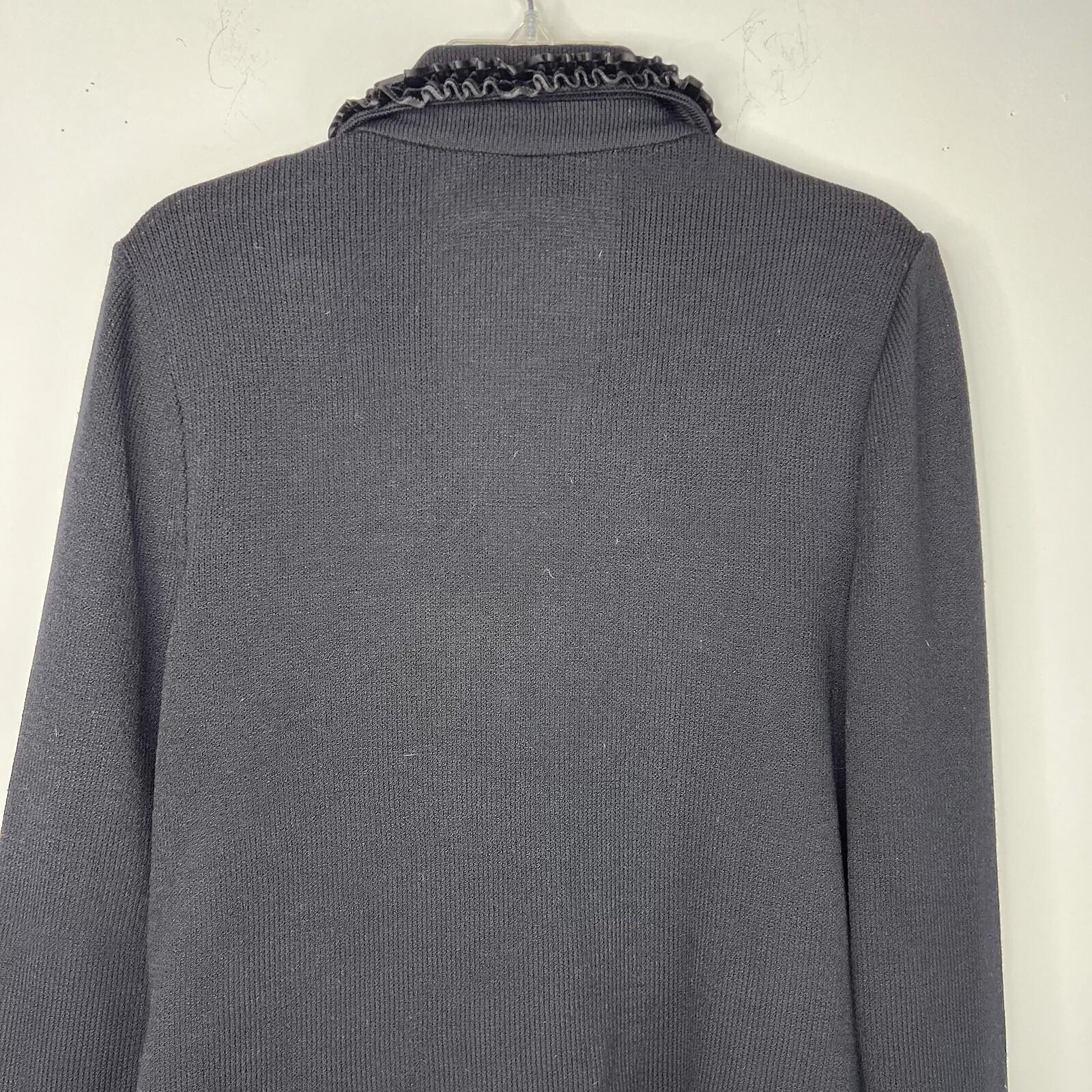 St John Evening By Marie Gray Blazer Size 6 Black Knit Ruffle Hem V Neck Stretch
