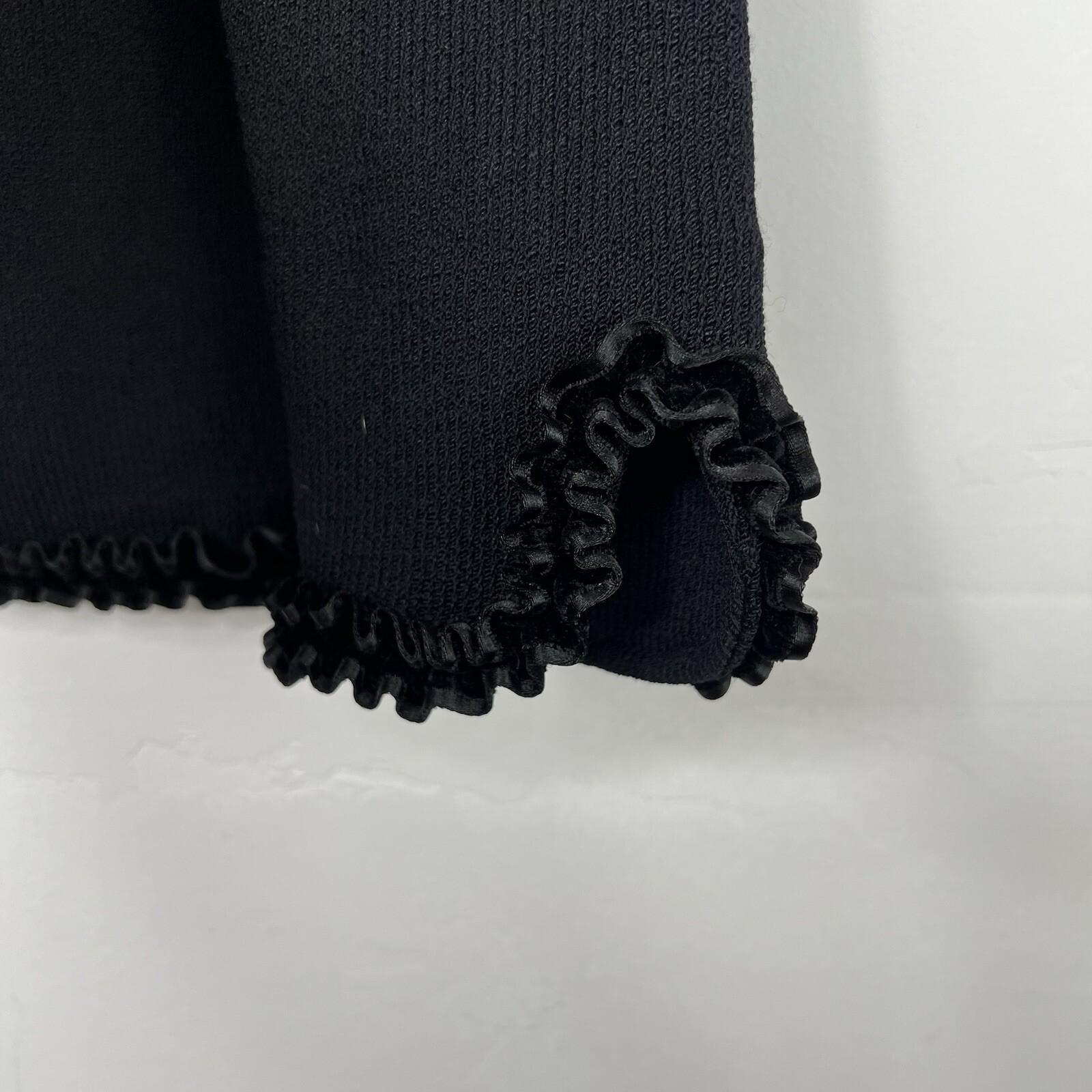 St John Evening By Marie Gray Blazer Size 6 Black Knit Ruffle Hem V Neck Stretch