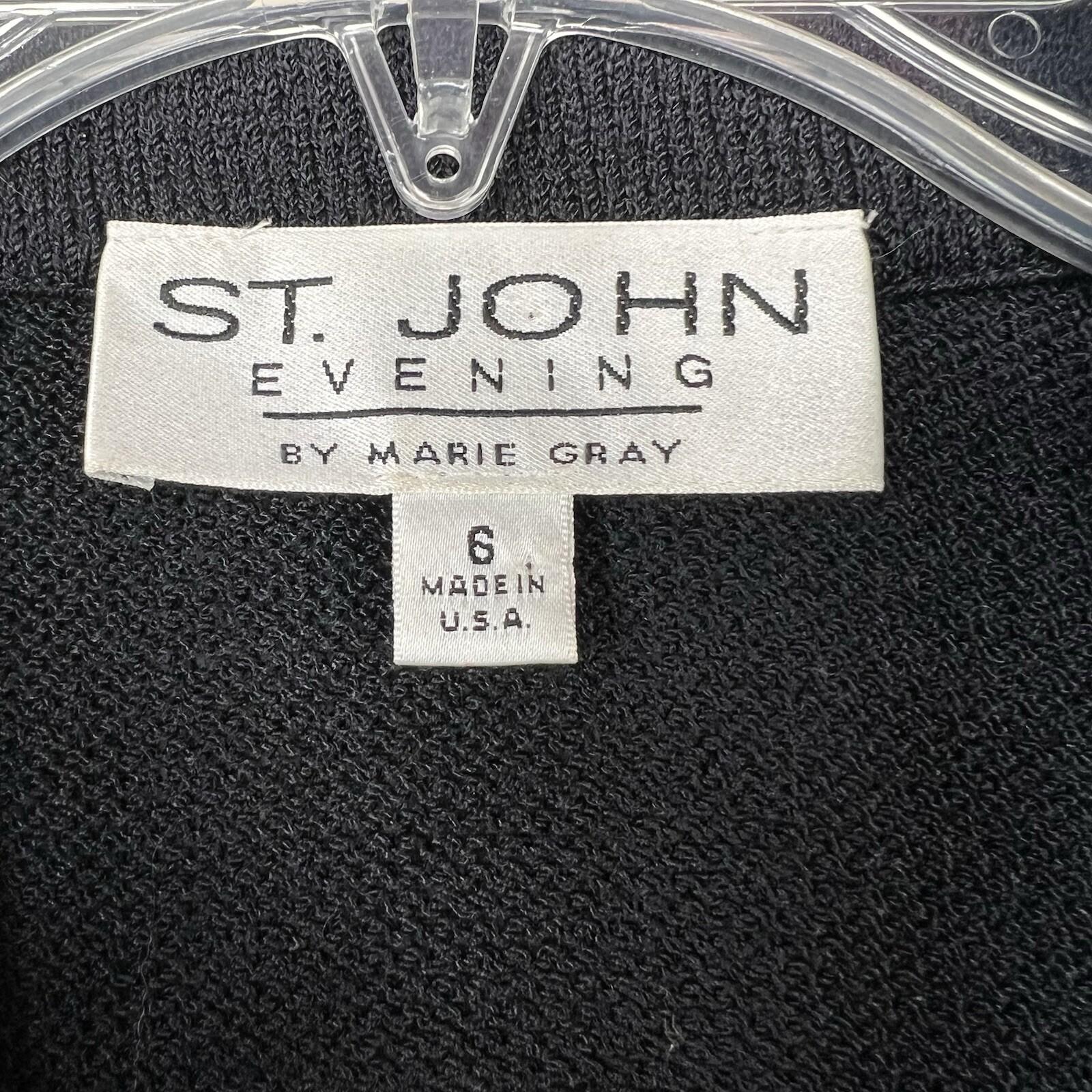 St John Evening By Marie Gray Blazer Size 6 Black Knit Ruffle Hem V Neck Stretch