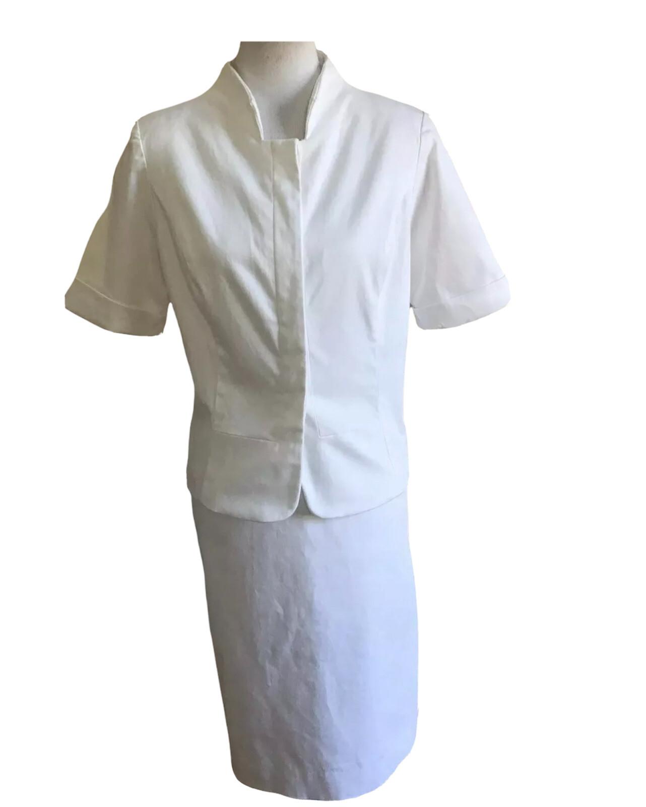 NEIMAN MARCUS Women 2 PC Beautiful White Cotton Skirt Suit Size 14