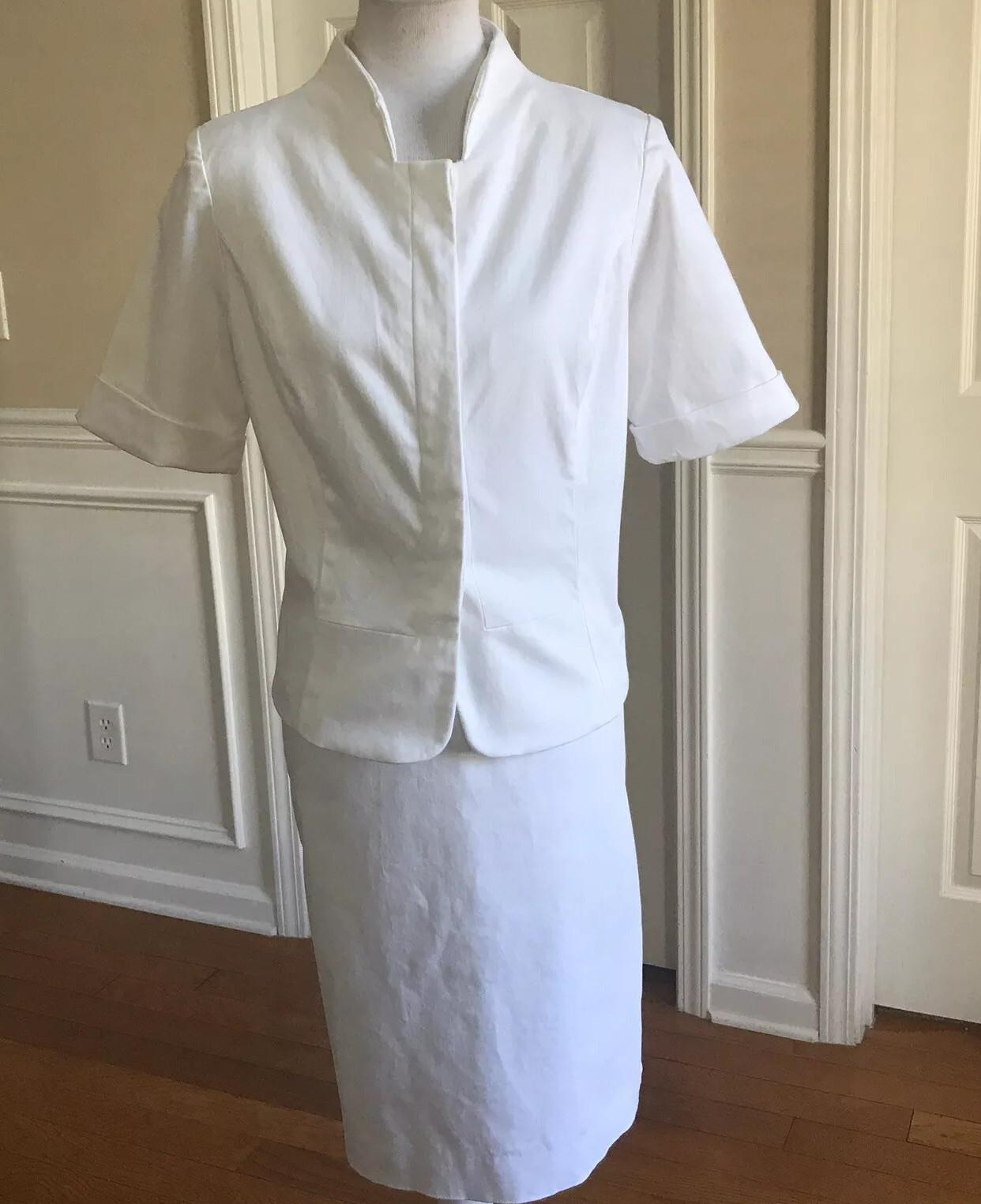 NEIMAN MARCUS Women 2 PC Beautiful White Cotton Skirt Suit Size 14