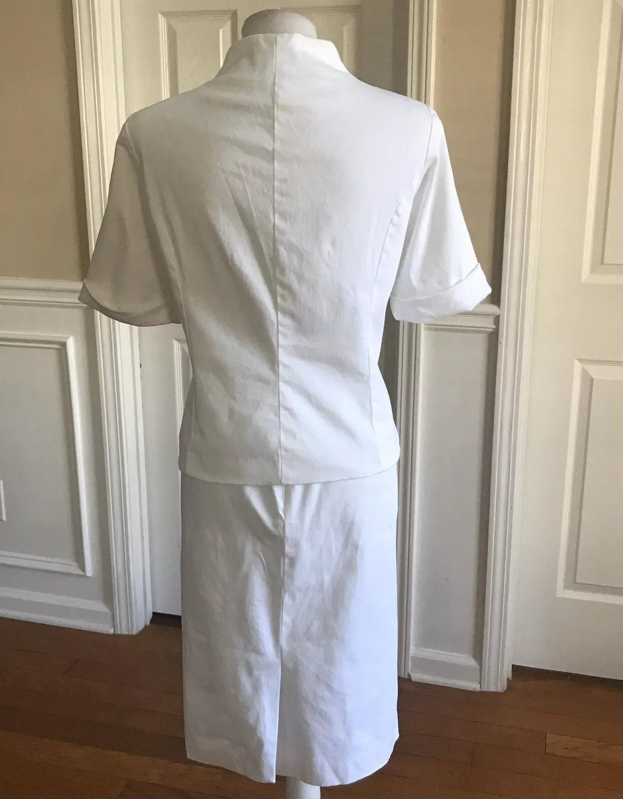NEIMAN MARCUS Women 2 PC Beautiful White Cotton Skirt Suit Size 14