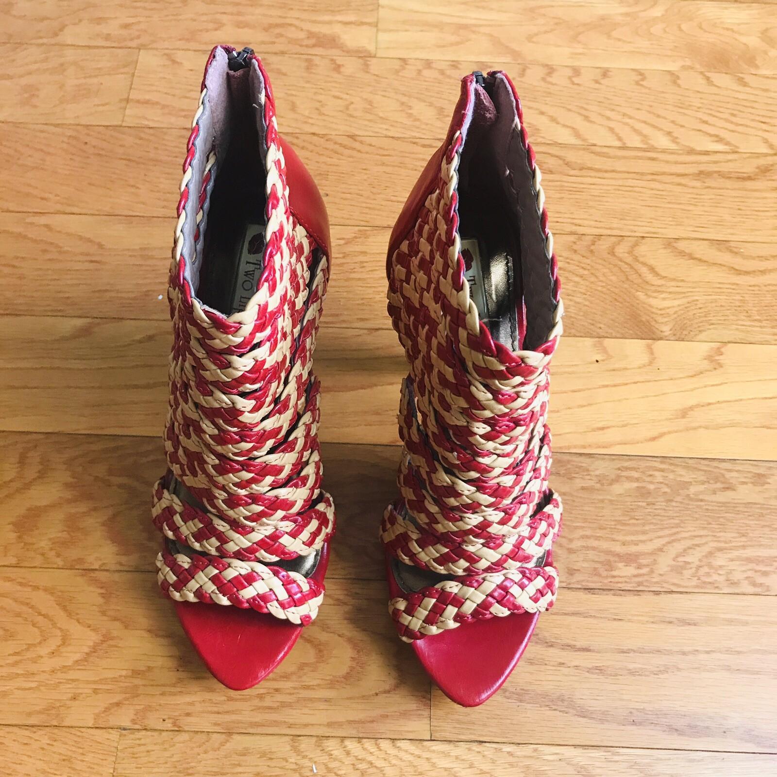 TWO LIPS Women Red Caged Open Toe Platform Heels Pumps Size 8