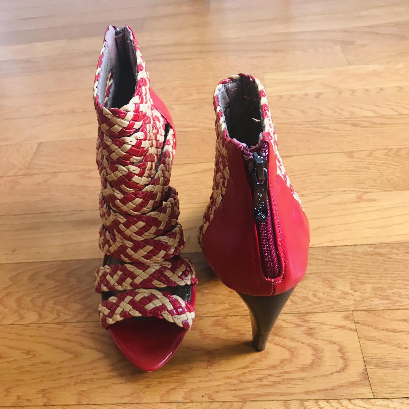 TWO LIPS Women Red Caged Open Toe Platform Heels Pumps Size 8