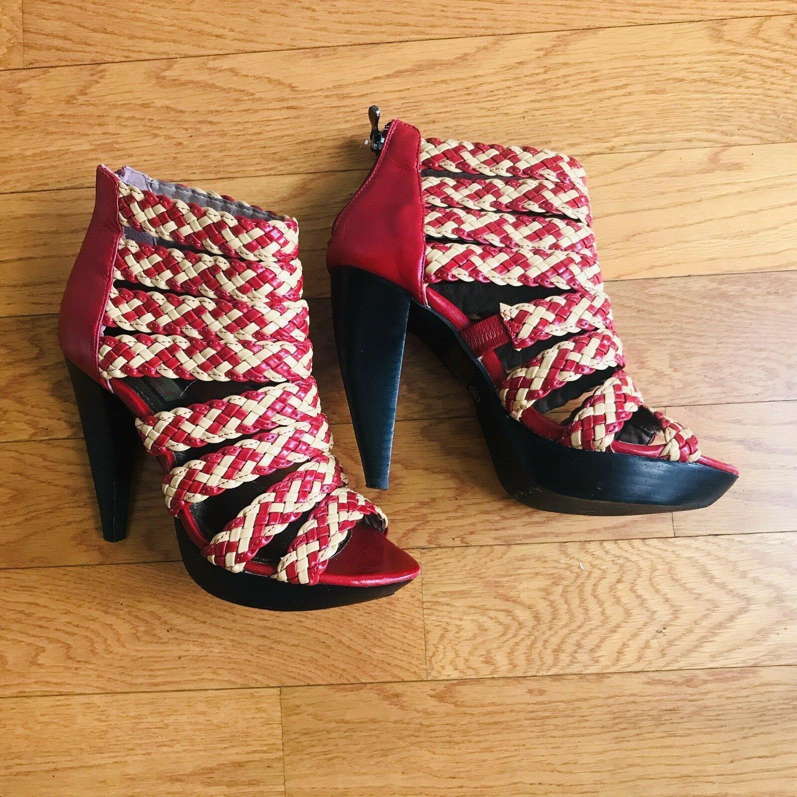 TWO LIPS Women Red Caged Open Toe Platform Heels Pumps Size 8