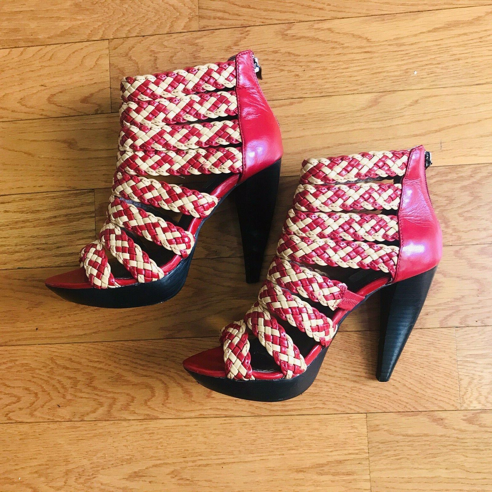 TWO LIPS Women Red Caged Open Toe Platform Heels Pumps Size 8