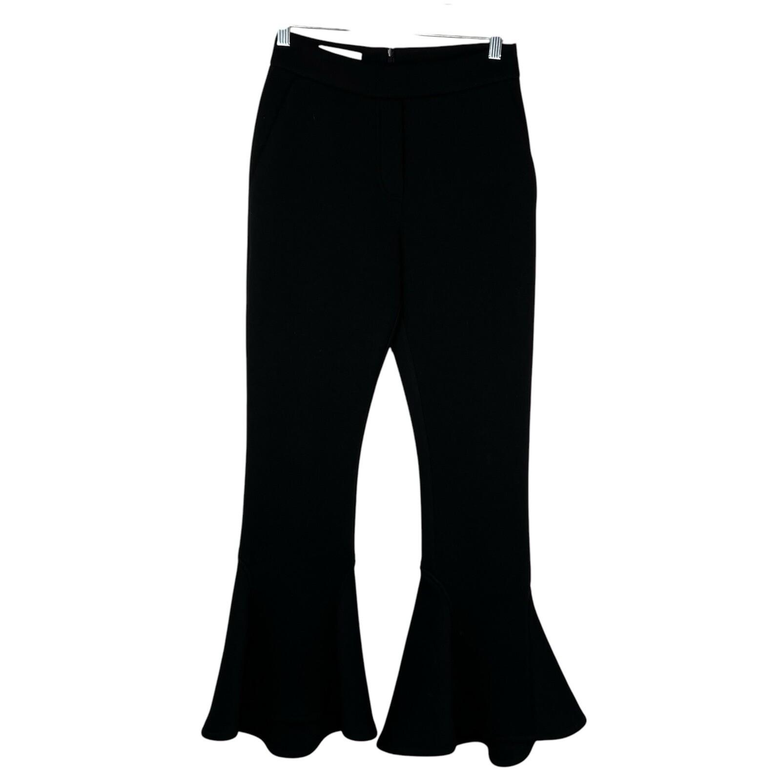 Beaufille Polyester Rayon Pants 2 Black Flared Hem Bell Bottom Stretch Disco