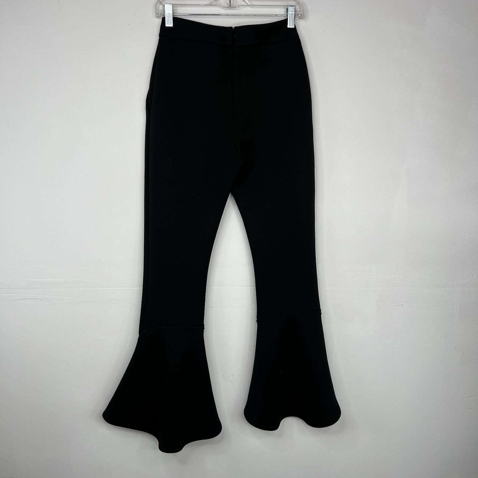 Beaufille Polyester Rayon Pants 2 Black Flared Hem Bell Bottom Stretch Disco