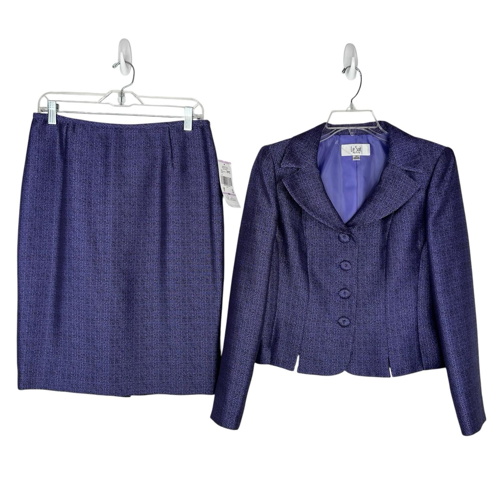 Le Suit Polyester Metallic Skirt Suit Size 6P Purple Wide Notch Collar 2PC New