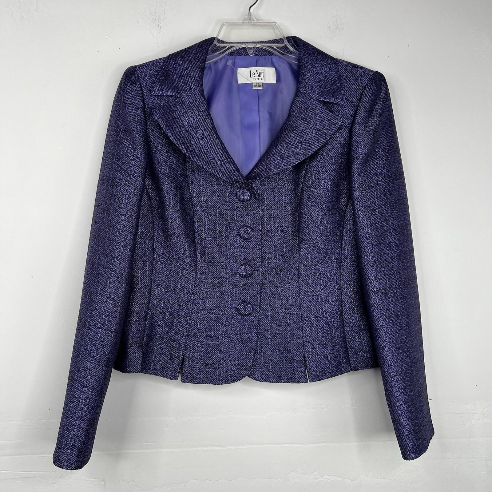 Le Suit Polyester Metallic Skirt Suit Size 6P Purple Wide Notch Collar 2PC New