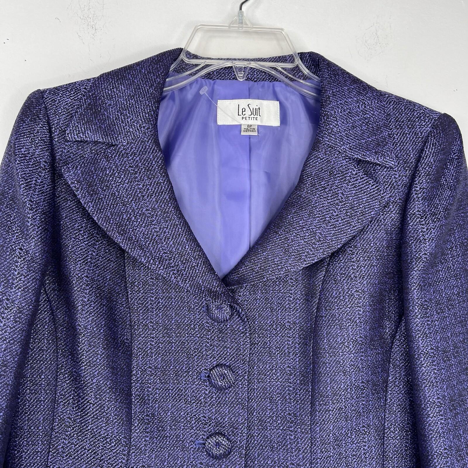 Le Suit Polyester Metallic Skirt Suit Size 6P Purple Wide Notch Collar 2PC New