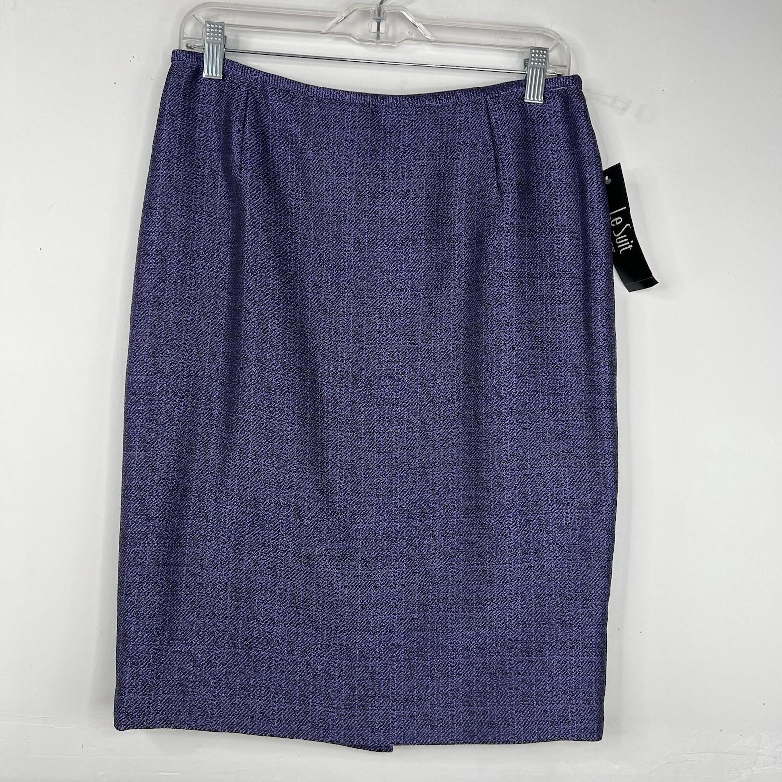 Le Suit Polyester Metallic Skirt Suit Size 6P Purple Wide Notch Collar 2PC New