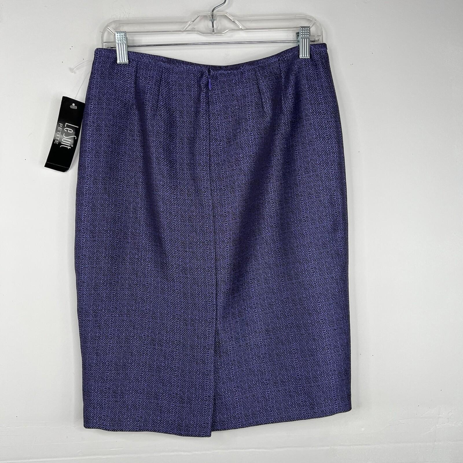 Le Suit Polyester Metallic Skirt Suit Size 6P Purple Wide Notch Collar 2PC New