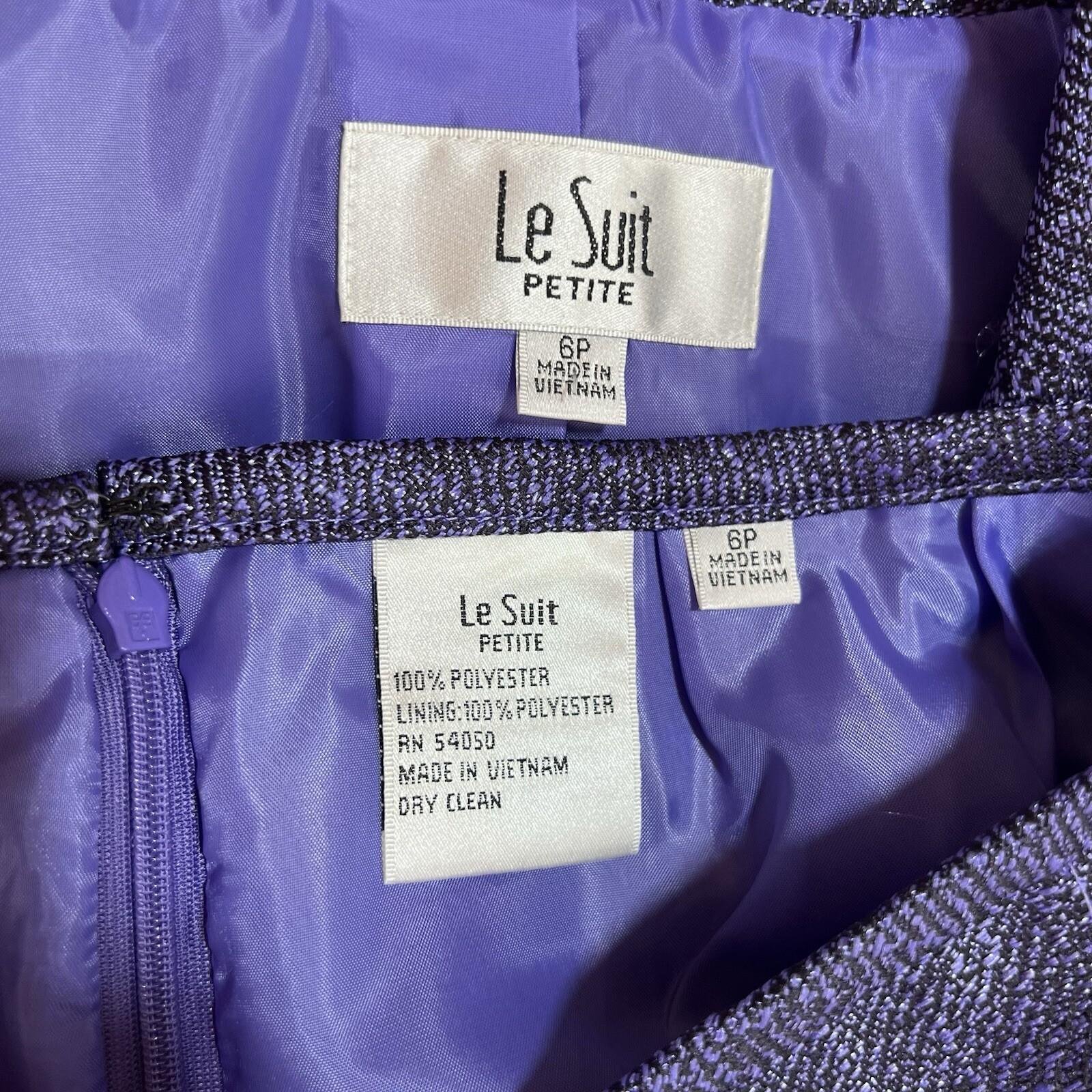 Le Suit Polyester Metallic Skirt Suit Size 6P Purple Wide Notch Collar 2PC New