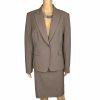Tahari ASL Polyester Rayon Spandex Skirt 10 Suit 12 Brown Peak Collar 2PC