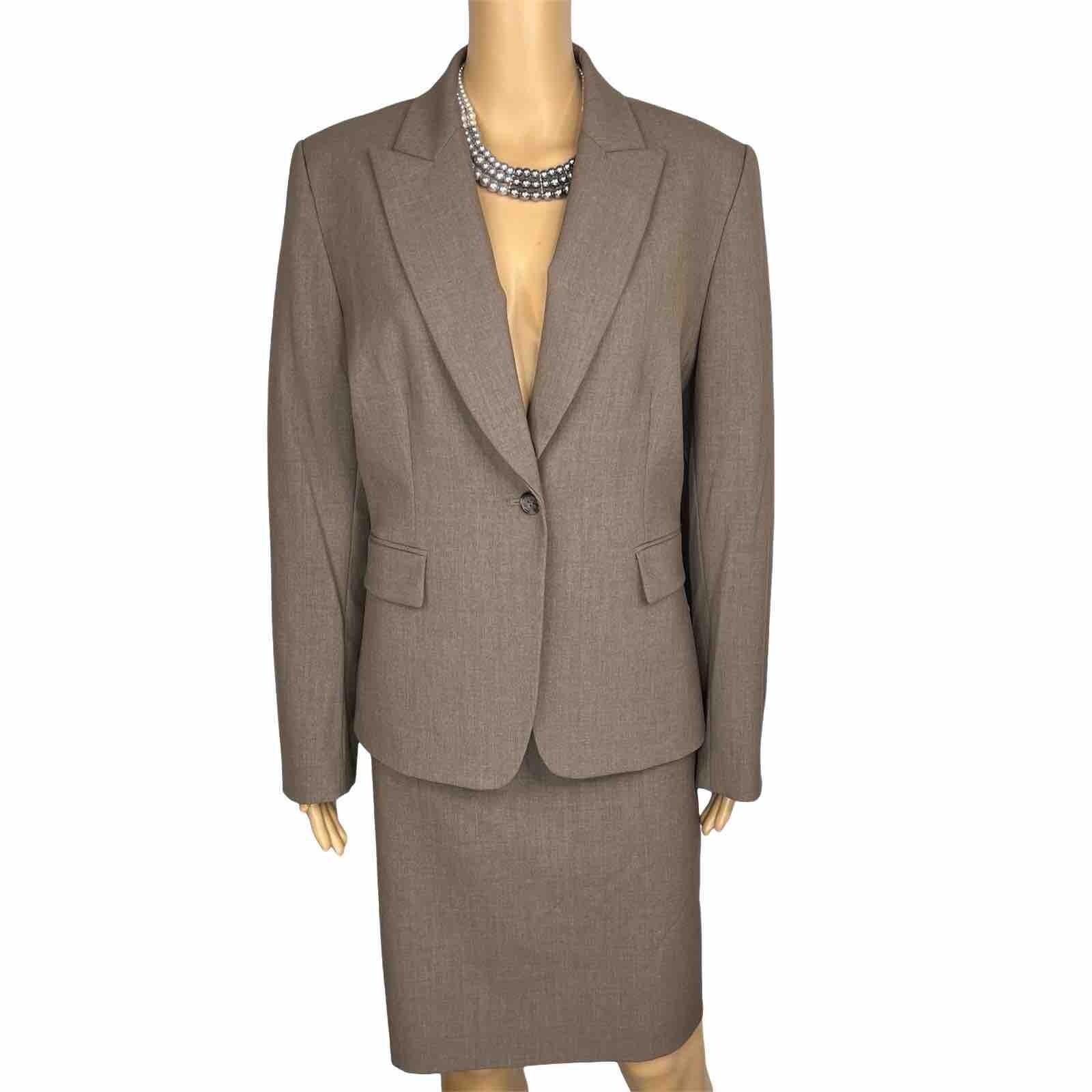 Tahari ASL Polyester Rayon Spandex Skirt 10 Suit 12 Brown Peak Collar 2PC