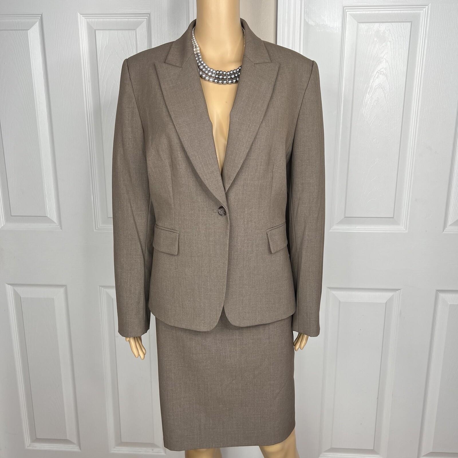 Tahari ASL Polyester Rayon Spandex Skirt 10 Suit 12 Brown Peak Collar 2PC