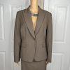 Tahari ASL Polyester Rayon Spandex Skirt 10 Suit 12 Brown Peak Collar 2PC