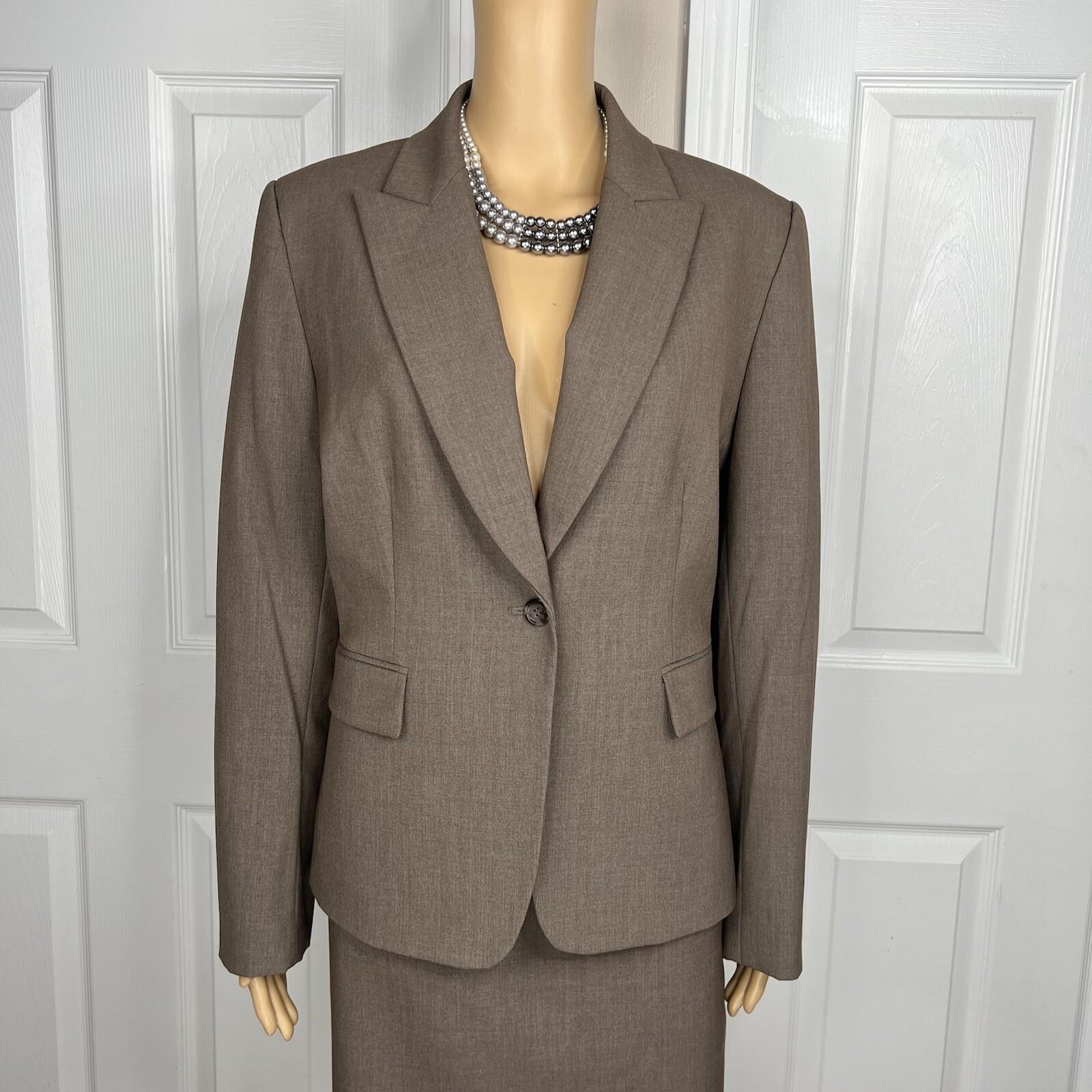 Tahari ASL Polyester Rayon Spandex Skirt 10 Suit 12 Brown Peak Collar 2PC