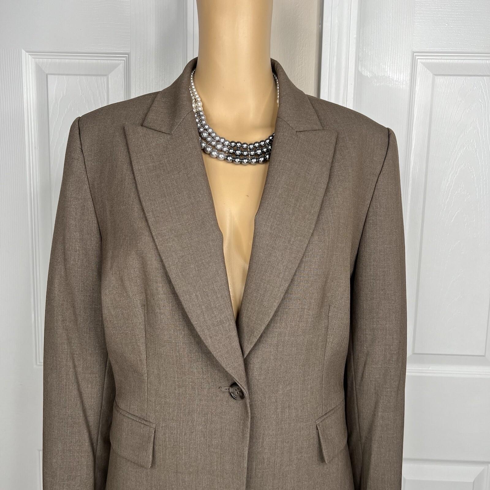 Tahari ASL Polyester Rayon Spandex Skirt 10 Suit 12 Brown Peak Collar 2PC