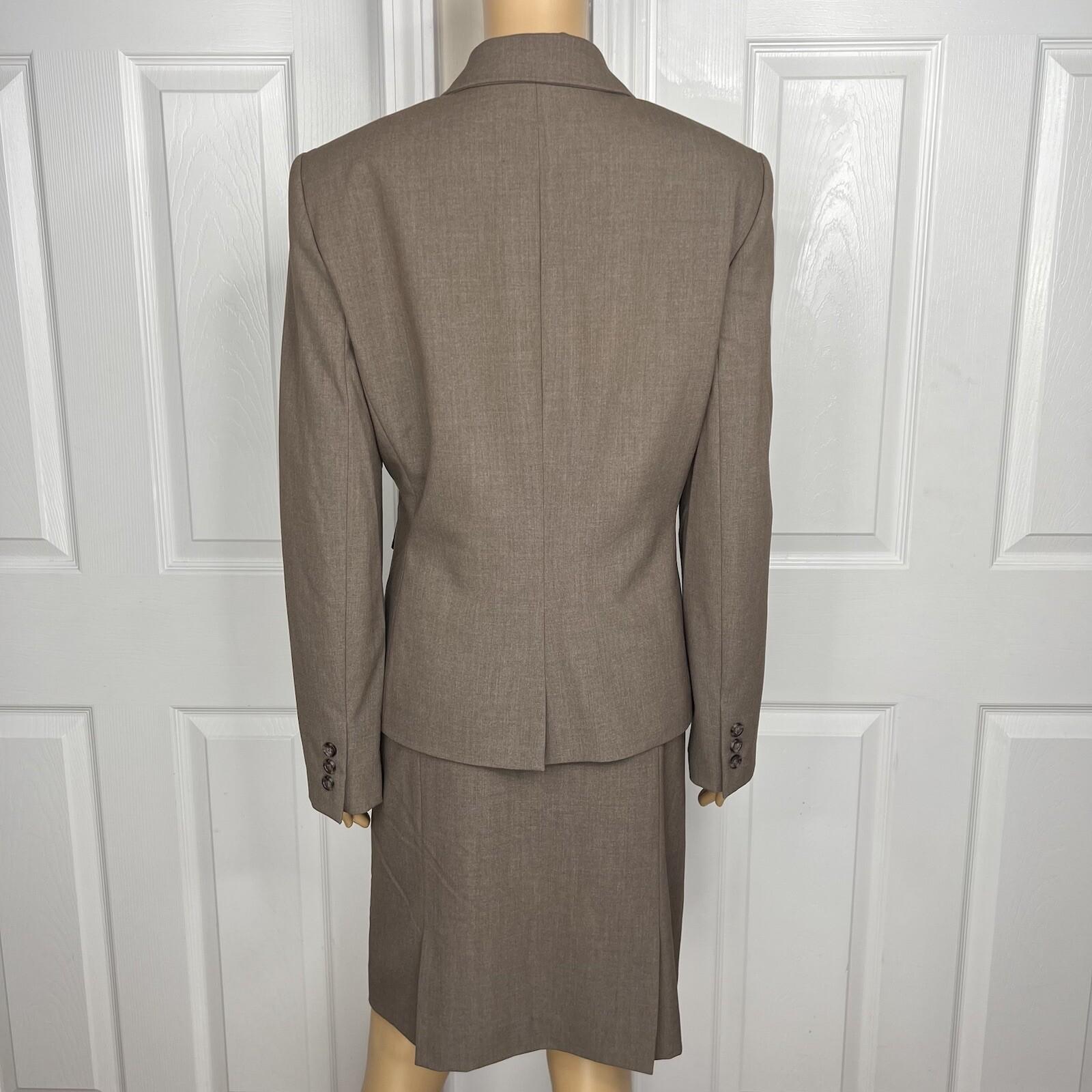 Tahari ASL Polyester Rayon Spandex Skirt 10 Suit 12 Brown Peak Collar 2PC
