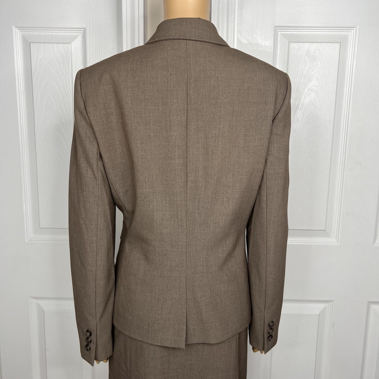 Tahari ASL Polyester Rayon Spandex Skirt 10 Suit 12 Brown Peak Collar 2PC