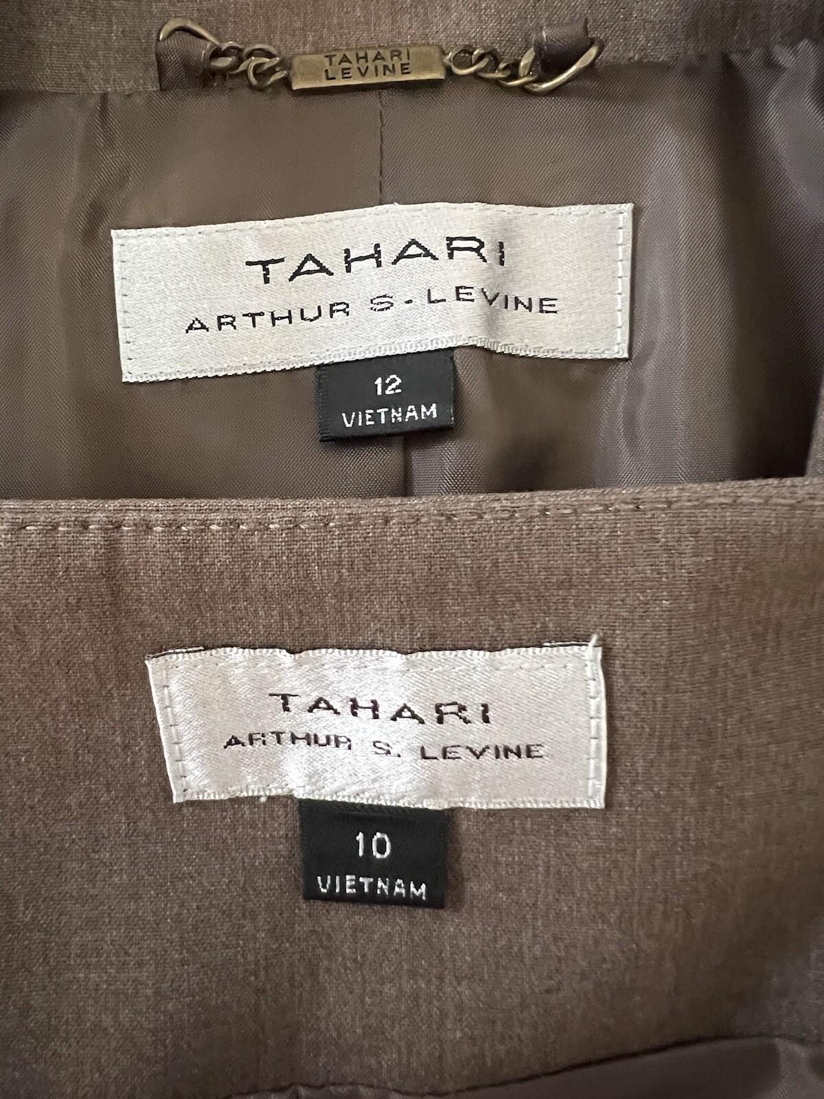 Tahari ASL Polyester Rayon Spandex Skirt 10 Suit 12 Brown Peak Collar 2PC