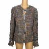 10-7126.jpg Feraud Upper Cloth Virgin Wool Silk Blazer Size 12 Multicolor Bell Sleeves Lined