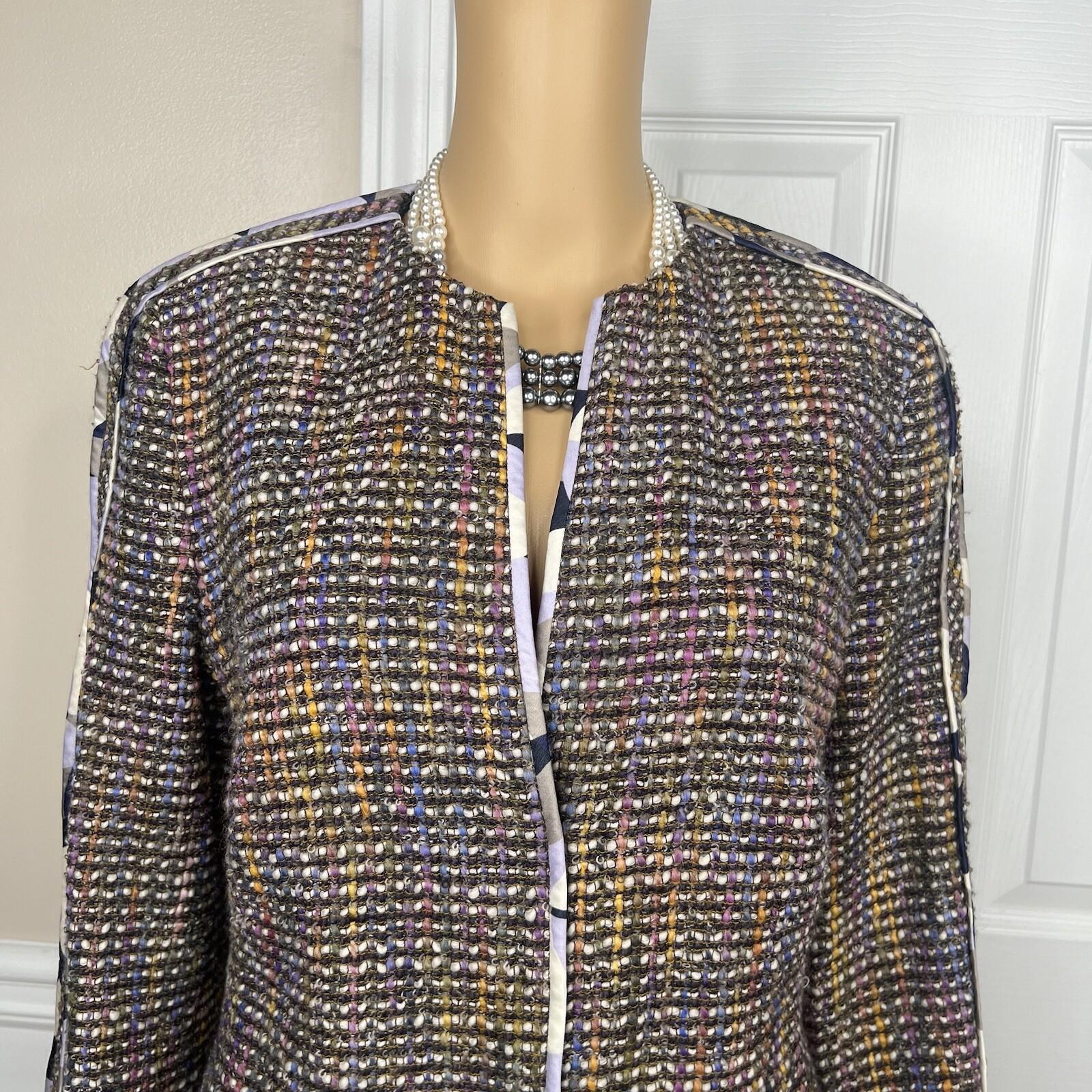 10-7130.jpg Feraud Upper Cloth Virgin Wool Silk Blazer Size 12 Multicolor Bell Sleeves Lined