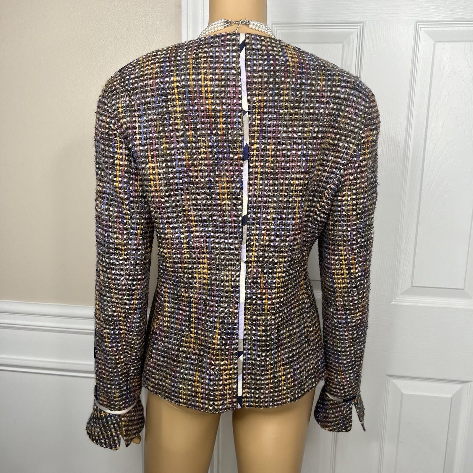 10-7133.jpg Feraud Upper Cloth Virgin Wool Silk Blazer Size 12 Multicolor Bell Sleeves Lined