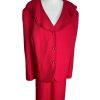 10-7134.jpg New EMILY Women 2PC Red Polyester Ruffle Collarless Skirt Suit Size 32W MSRP0