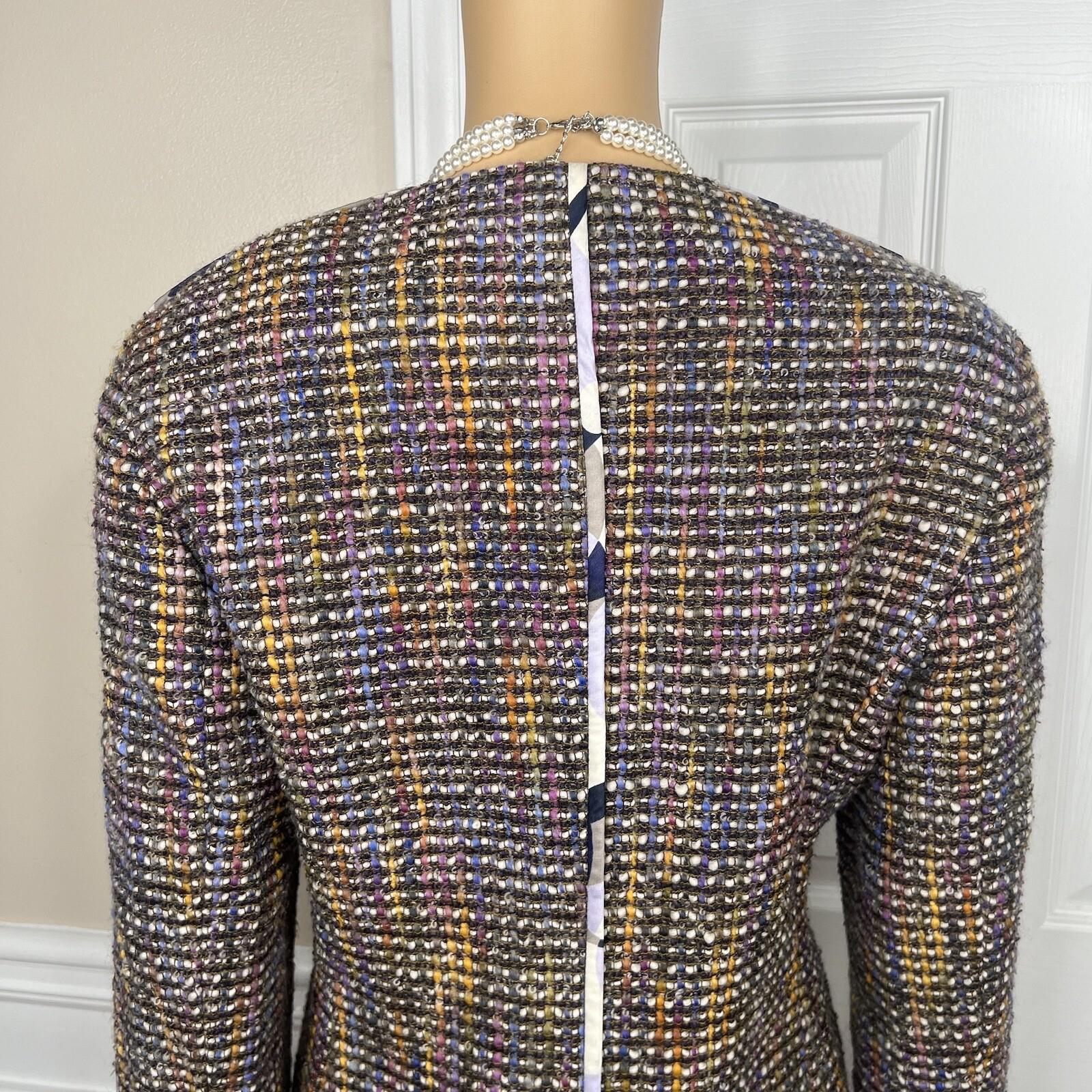 10-7135.jpg Feraud Upper Cloth Virgin Wool Silk Blazer Size 12 Multicolor Bell Sleeves Lined