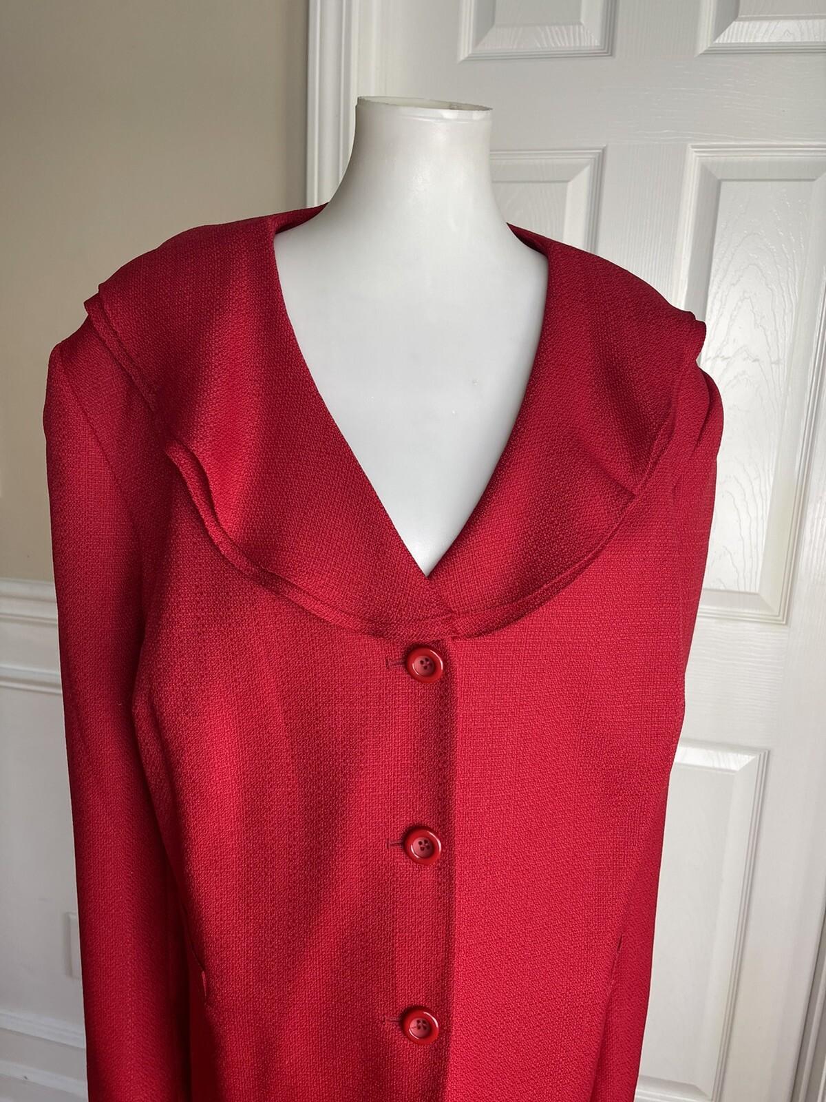 10-7140.jpg New EMILY Women 2PC Red Polyester Ruffle Collarless Skirt Suit Size 32W MSRP0