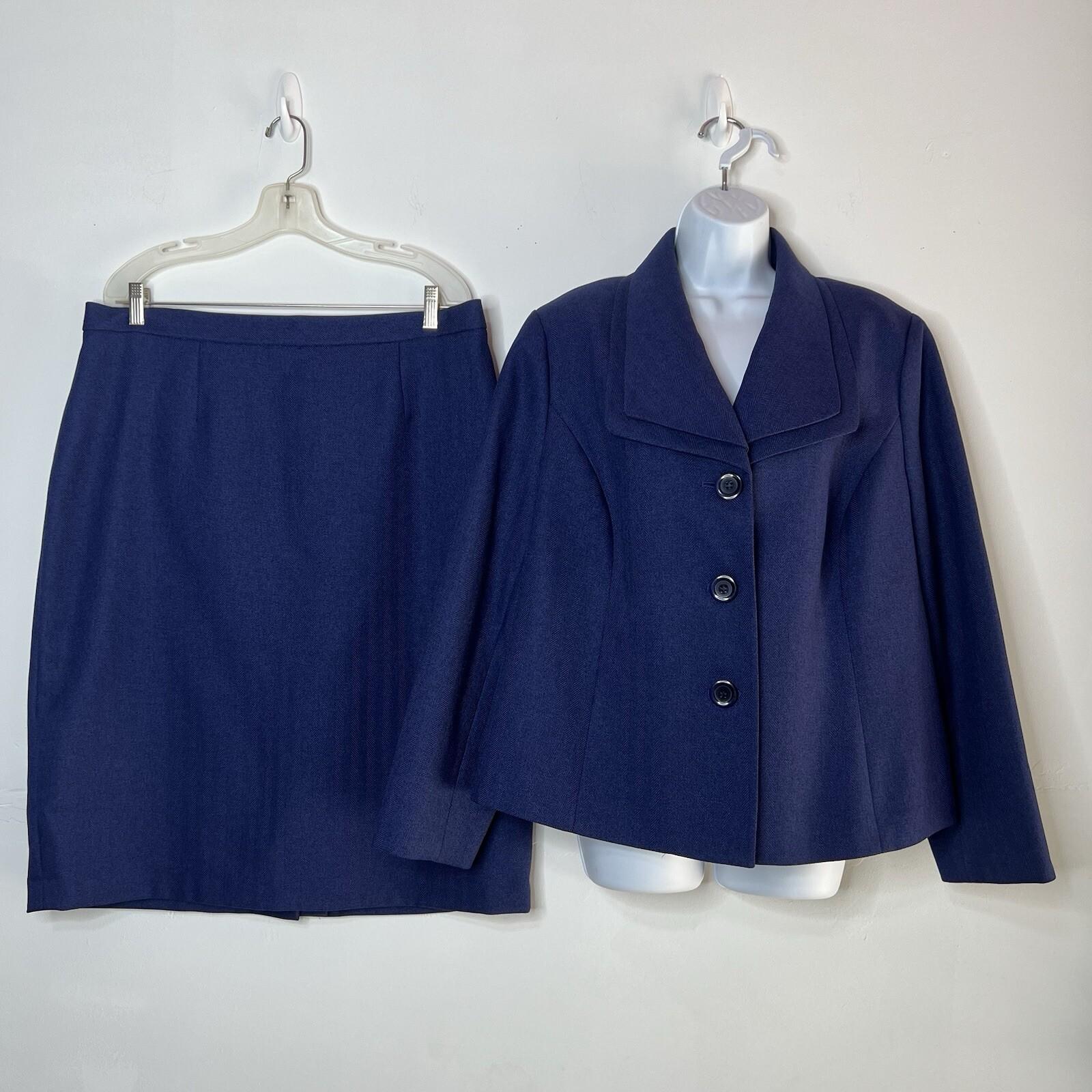 Le Suit Polyester Skirt Suit Size 16W Purple Shawl Collar Lined Career 2PC