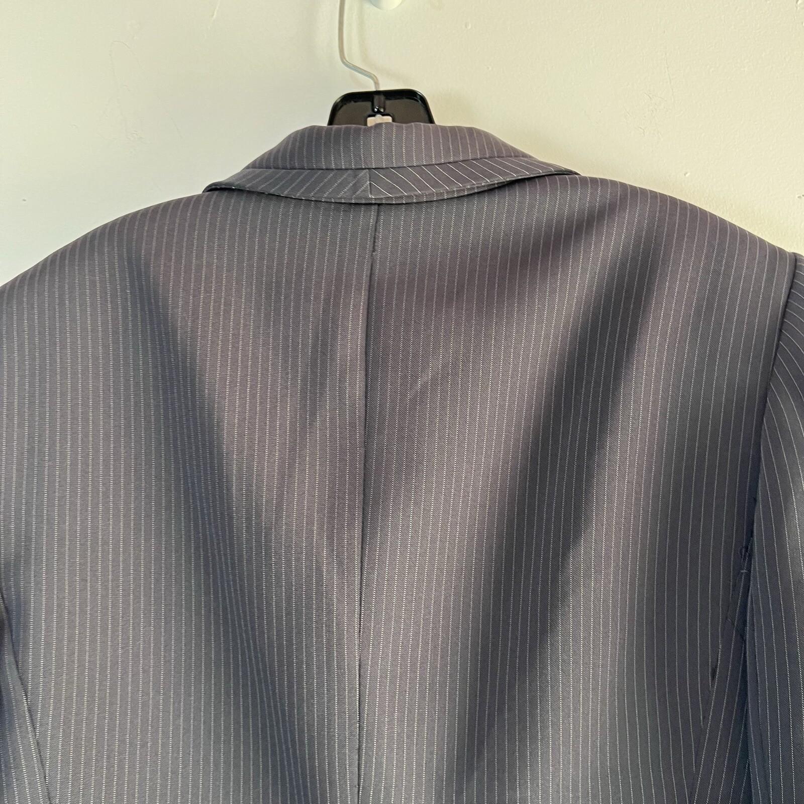 Tahari ASL Rayon Polyester Skirt Suit Size 10 Gray Striped Notch Collar 2PC