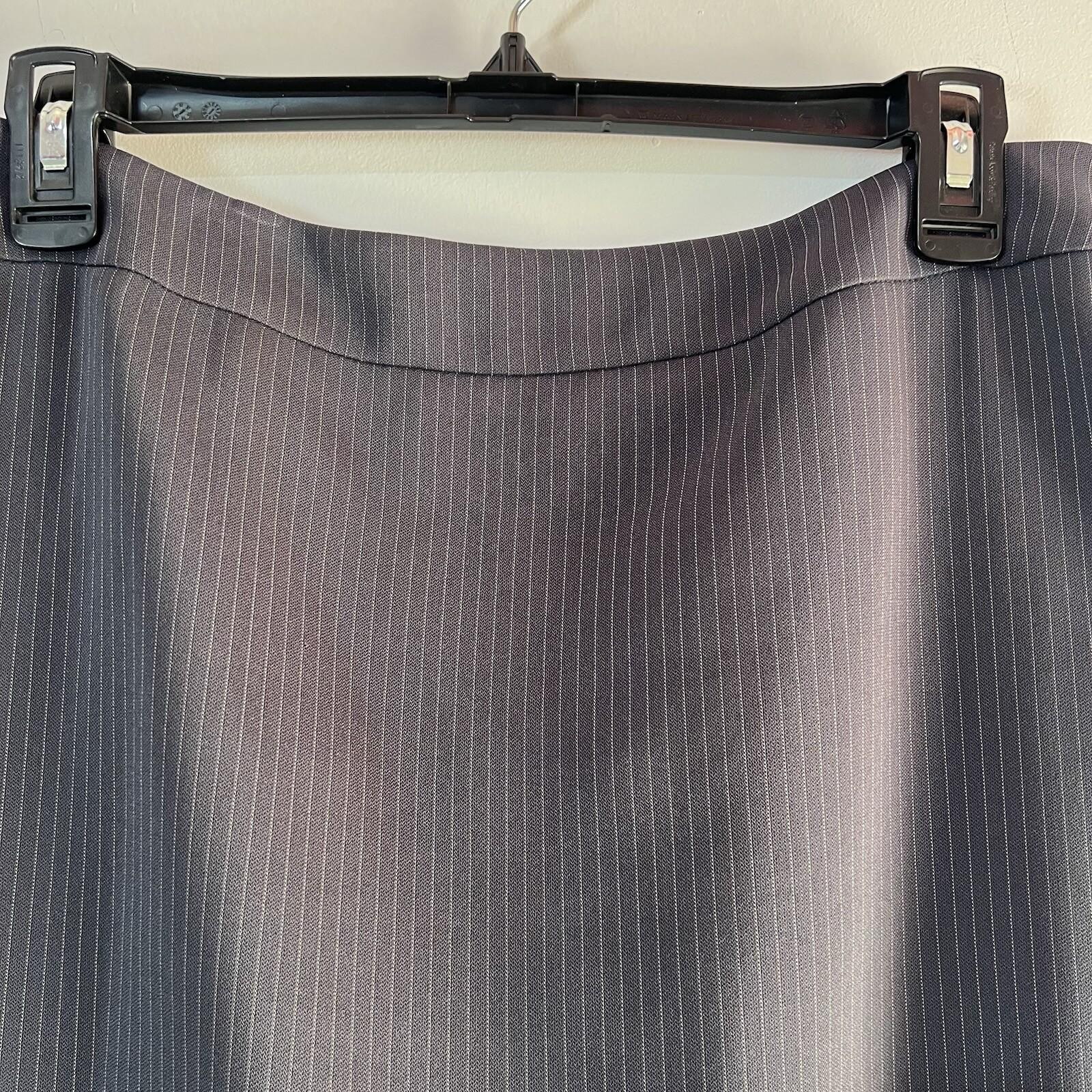 Tahari ASL Rayon Polyester Skirt Suit Size 10 Gray Striped Notch Collar 2PC