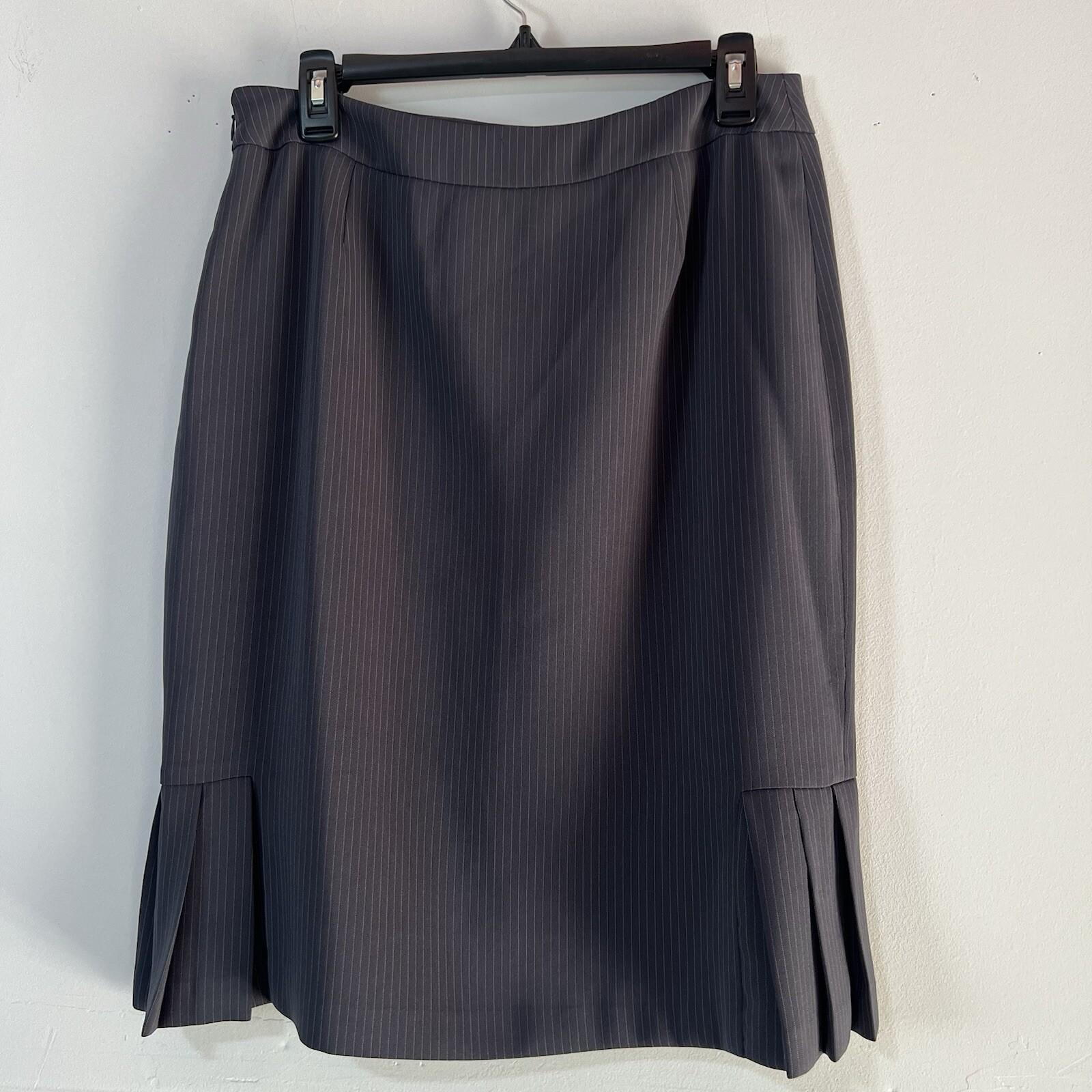 Tahari ASL Rayon Polyester Skirt Suit Size 10 Gray Striped Notch Collar 2PC