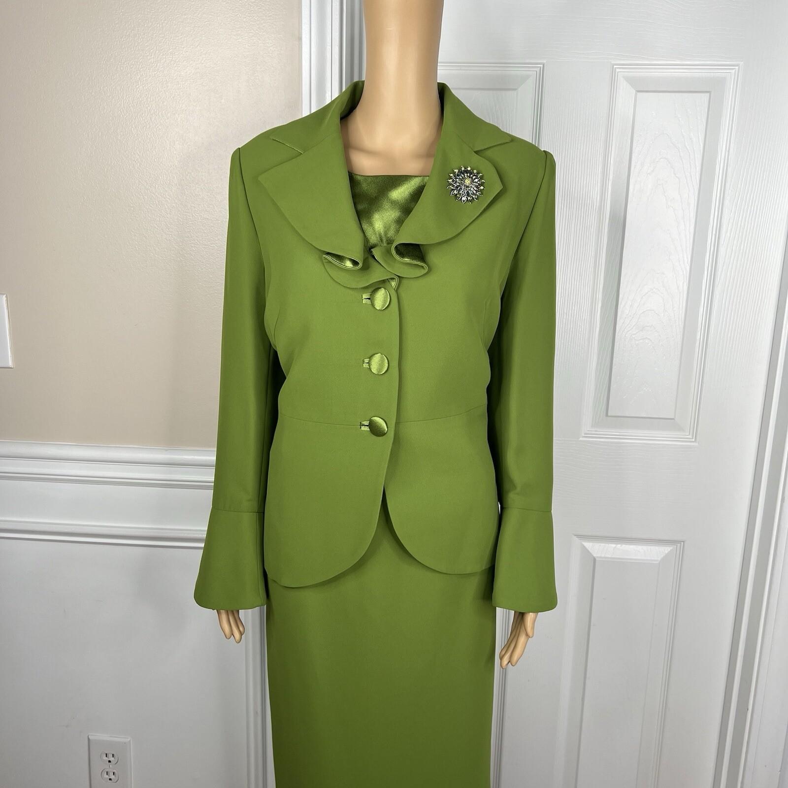 Moshita Couture Polyester Skirt Top Suit 14 Green Ruffle Bell Sleeves 3PC