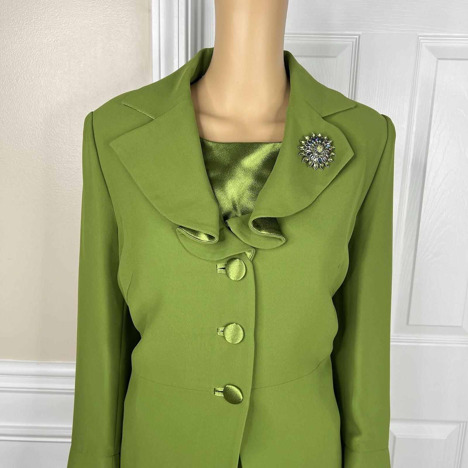 Moshita Couture Polyester Skirt Top Suit 14 Green Ruffle Bell Sleeves 3PC