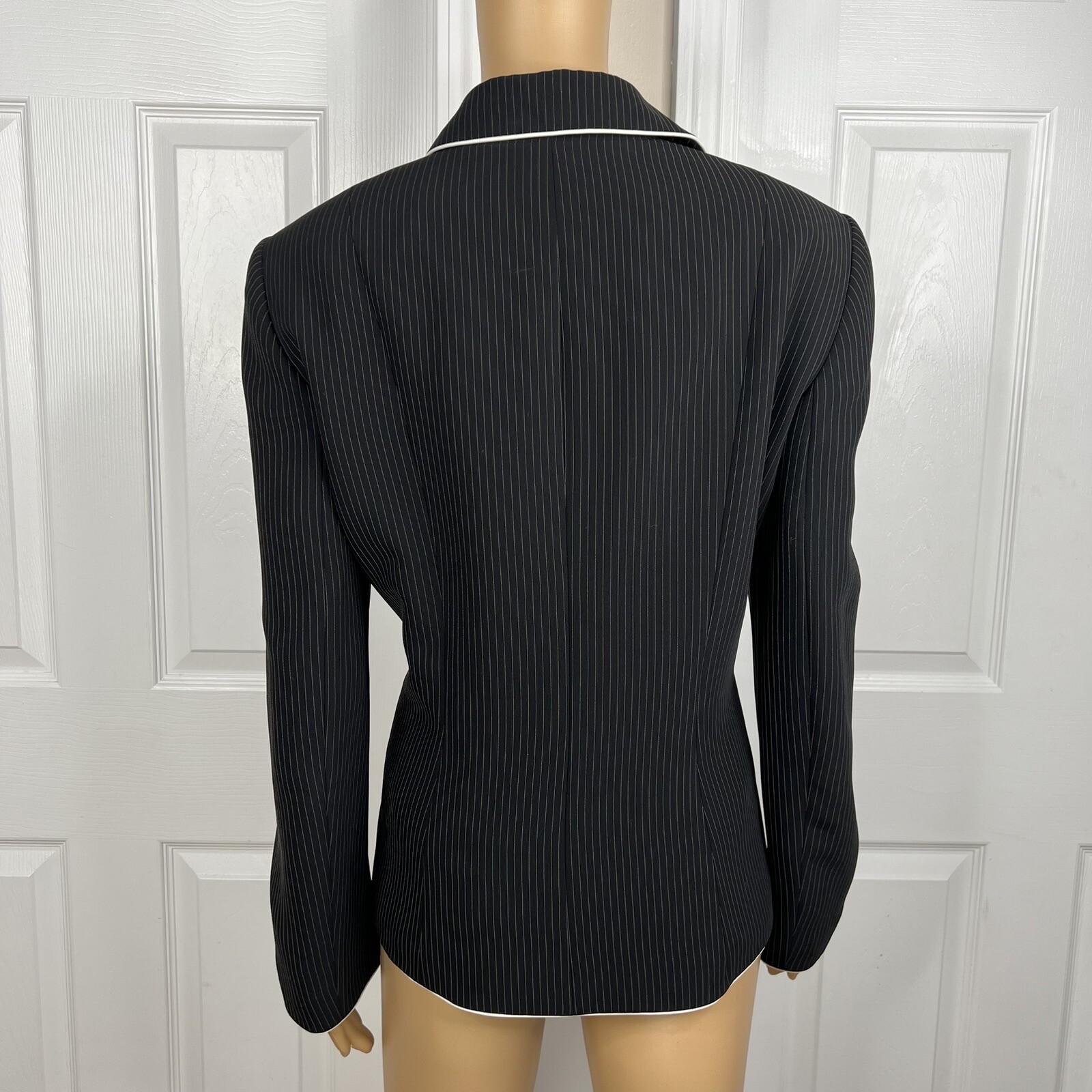 Tahari ASL Polyester Blend Pant Suit Top Size 16P Black Striped Lined 3PC Career