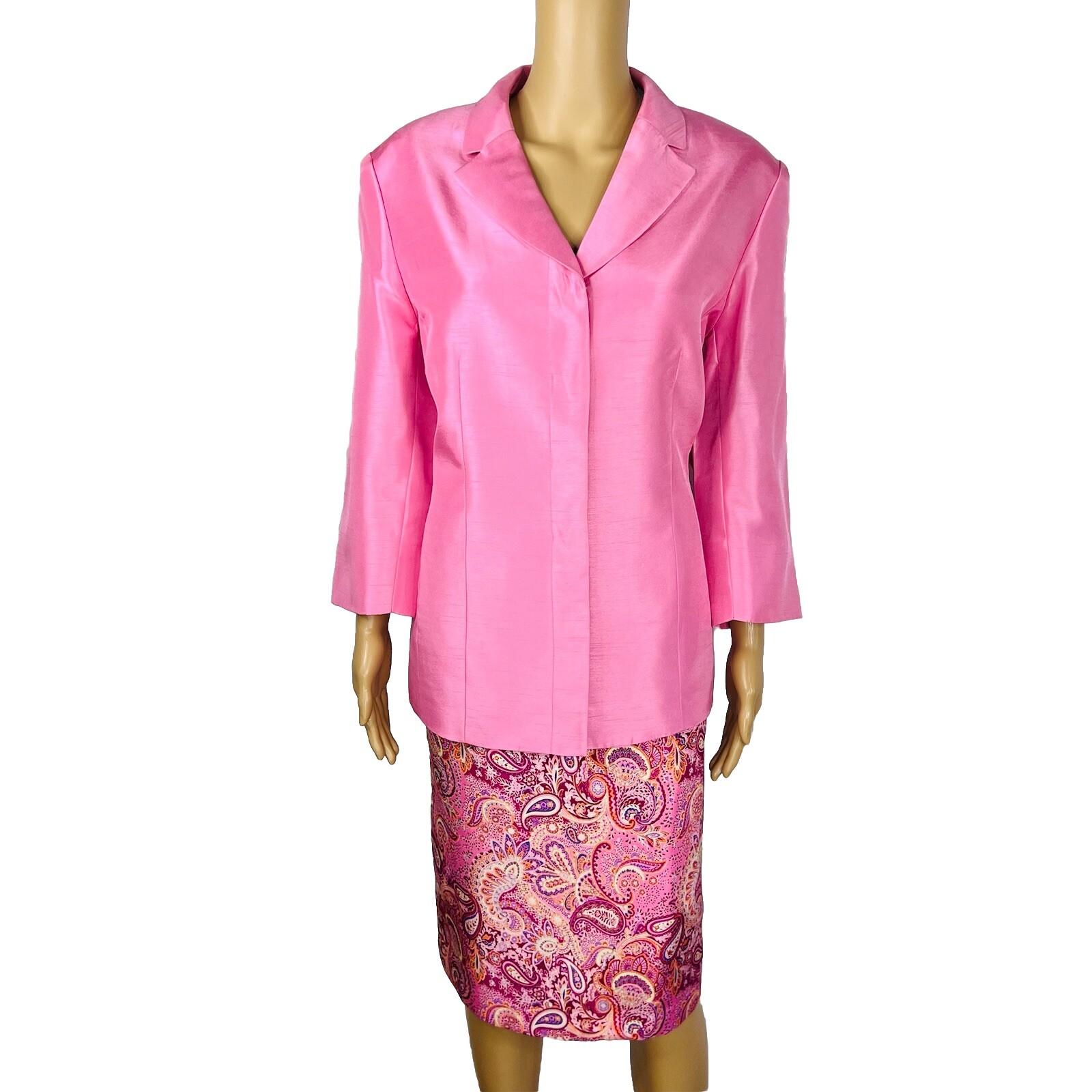 Le Suit Women Polyester Skirt 12 Suit 14 Pink Floral Peak Collar Cocktail 2PC