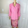 Le Suit Women Polyester Skirt 12 Suit 14 Pink Floral Peak Collar Cocktail 2PC