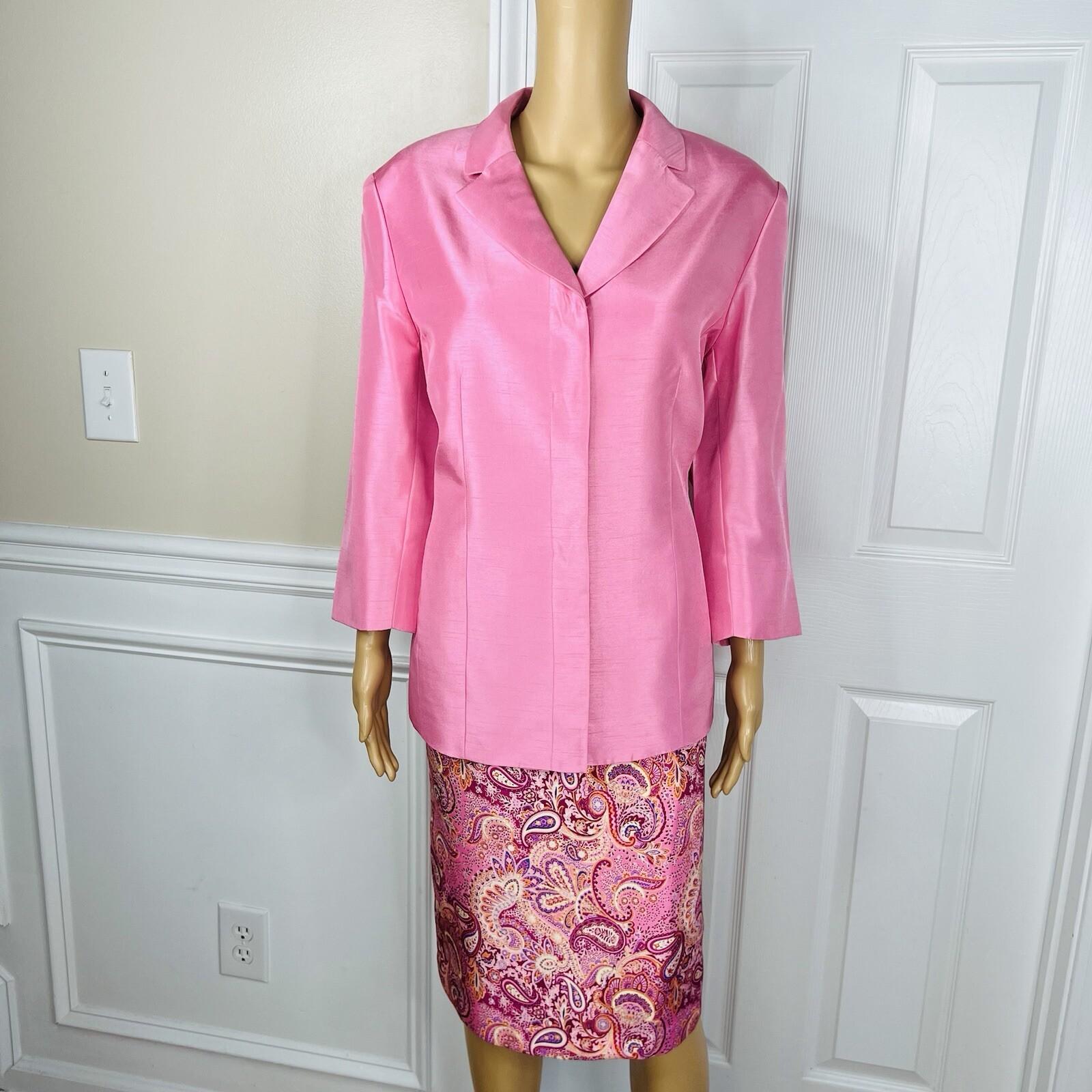 Le Suit Women Polyester Skirt 12 Suit 14 Pink Floral Peak Collar Cocktail 2PC
