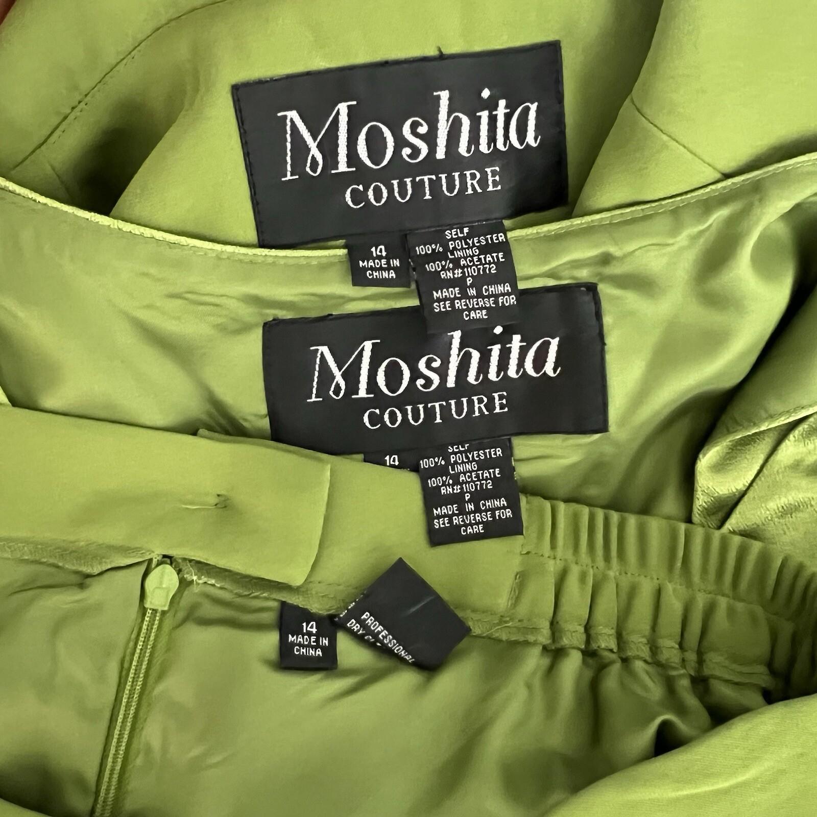 Moshita Couture Polyester Skirt Top Suit 14 Green Ruffle Bell Sleeves 3PC