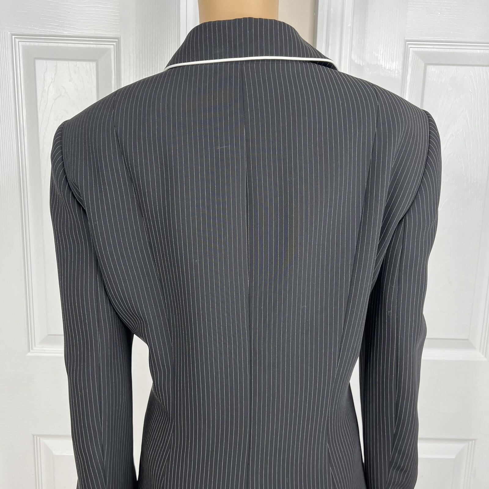 Tahari ASL Polyester Blend Pant Suit Top Size 16P Black Striped Lined 3PC Career